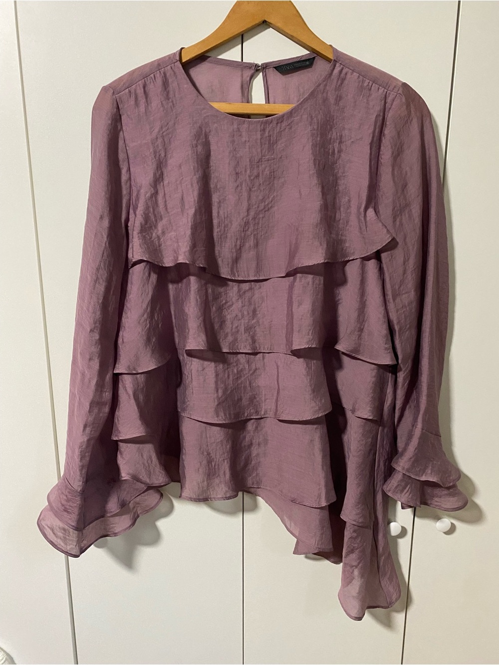 Zara Ruffled Long-Sleeve Blouse - Mauve Size M